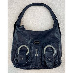 (NWT) ANGEL BARCELO • Navy Blue/Silver Y2K-Style Vegan Leather Purse & Backpack
